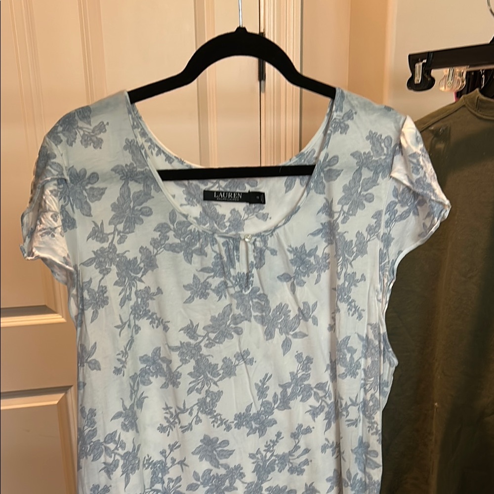 Floral Blue and White Women's Top